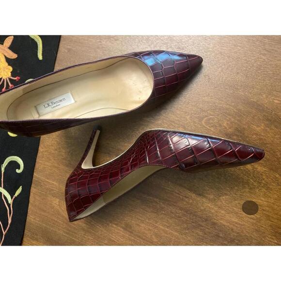 L.K. Bennett Burgundy Croc Embossed Leather High Heels (Sz 37) - Picture 6 of 13